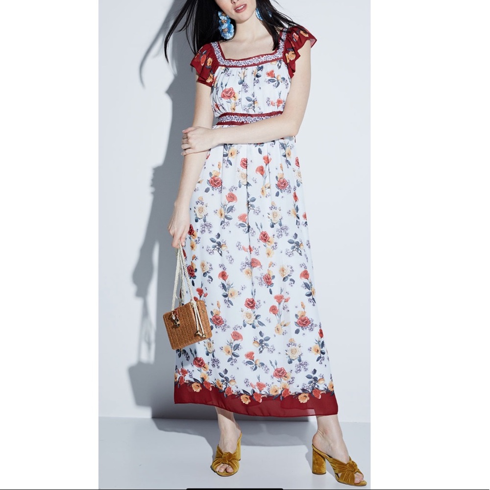Max Studio Floral Flutter-Sleeve Georgette Dress